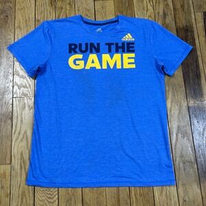Adidas Mens T Shirt Blue Run The Game Graphic Tee Athletic XL